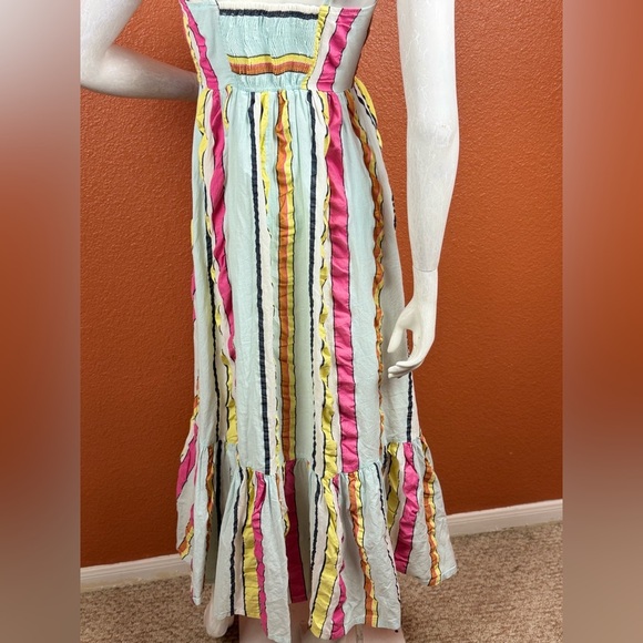 J. Crew Tiered midi dress in seersucker ribbons Summer Fun Rainbow Stripe 0. E10 - Picture 15 of 17